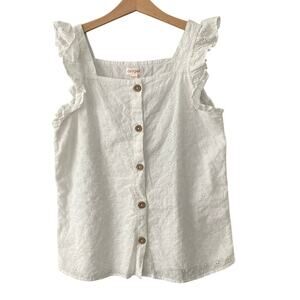 Cat & Jack Sleeveless Ruffle Eyelet Lace Blouse - White - XL 14/16